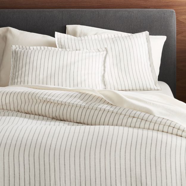 Linen Wide Stripe Warm White Full/Queen Duvet Cover + Reviews | Crate