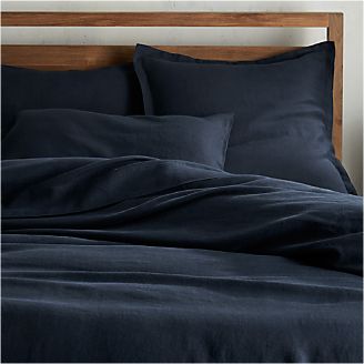 Lino II Midnight Blue Linen Duvet Covers and Pillow Shams