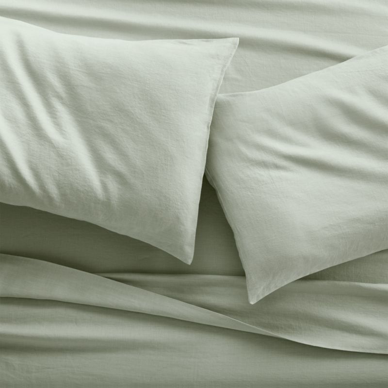 Lino II Sage Green Linen Sheets and Pillow Cases Crate and Barrel
