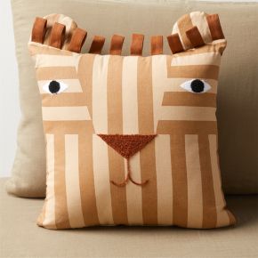 Image of Lion Face Striped Embroidered Kids Throw Pillow