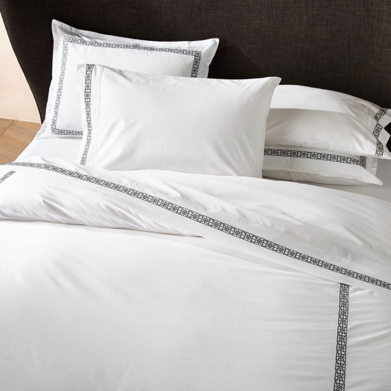 Lior Organic Grey Embroidered Duvet Cover King Crate And Barrel