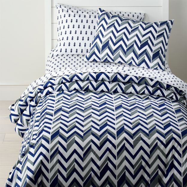 Little Prints Kids Duvet Cover (Blue ZigZag) Crate and Barrel