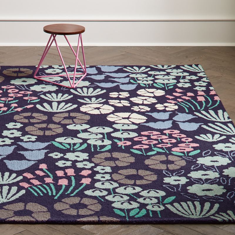 Local Floral Kids Rug (Blue) Crate and Barrel
