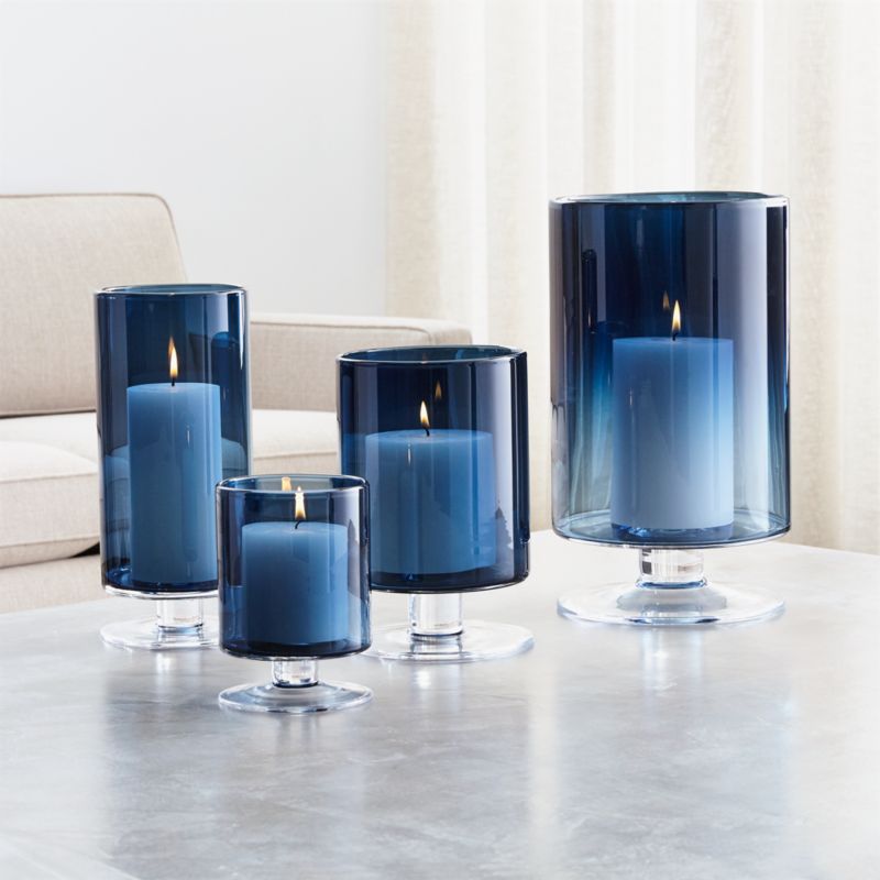 London Blue Hurricane Candle Holders Crate and Barrel