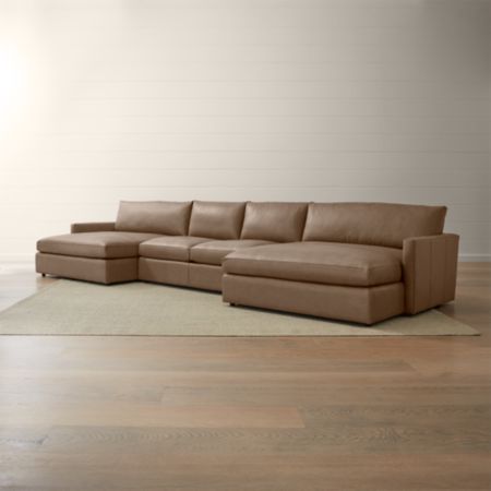 Lounge Ii Leather 3 Piece Double Chaise Sectional Sofa Crate And Barrel