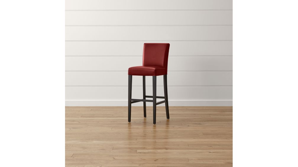 Lowe Red Leather Bar Stool + Reviews | Crate and Barrel