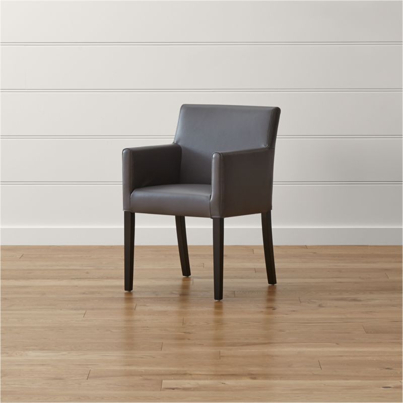 Lowe Smoke Leather Dining Arm Chair Crate and Barrel