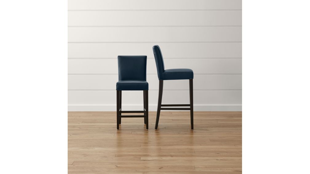 Lowe Navy Leather Bar Stools | Crate and Barrel