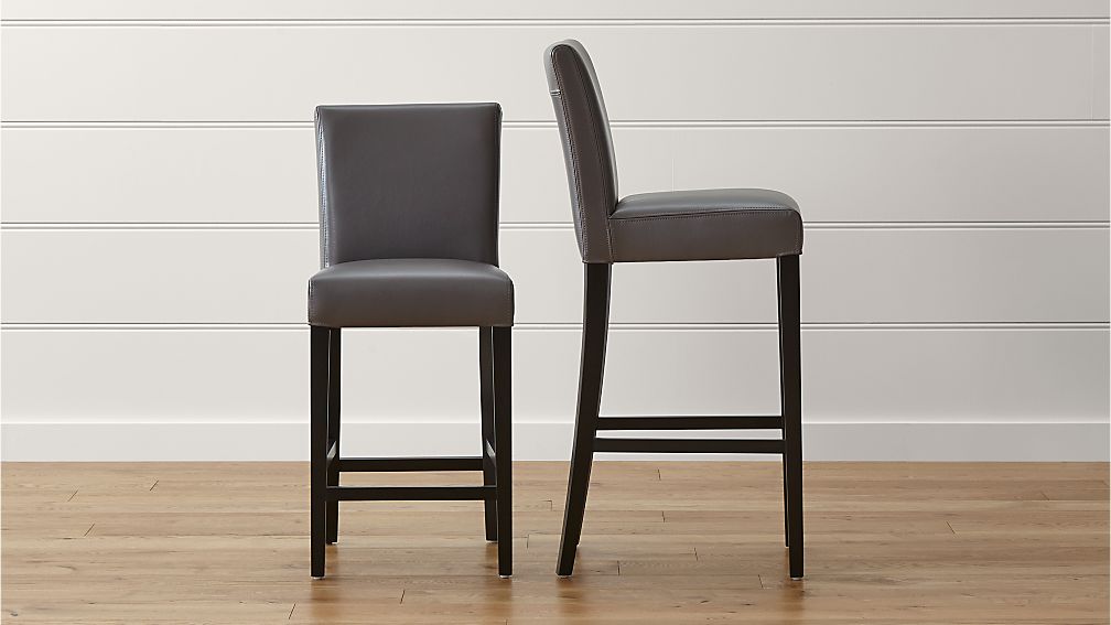 Lowe Smoke Leather Bar Stools | Crate and Barrel - 