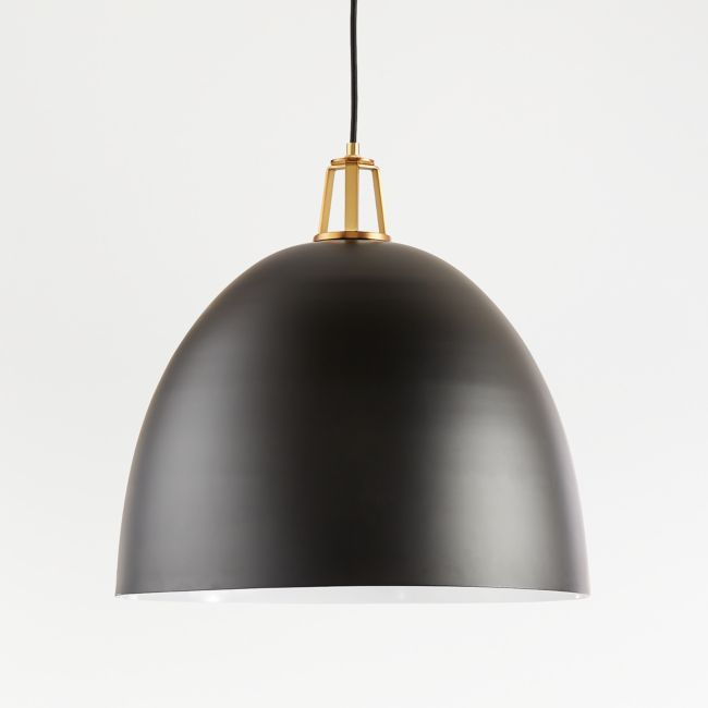 Online Designer Kitchen Maddox Black Dome Pendant Large with Brass Socket