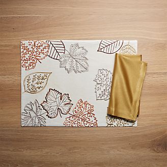 Maebry Embroidered Placemat and Sateen Gold Cloth Dinner Napkin