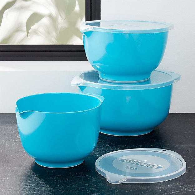 Rosti Latin Blue Melamine Mixing Bowls with Lids Set Crate and Barrel