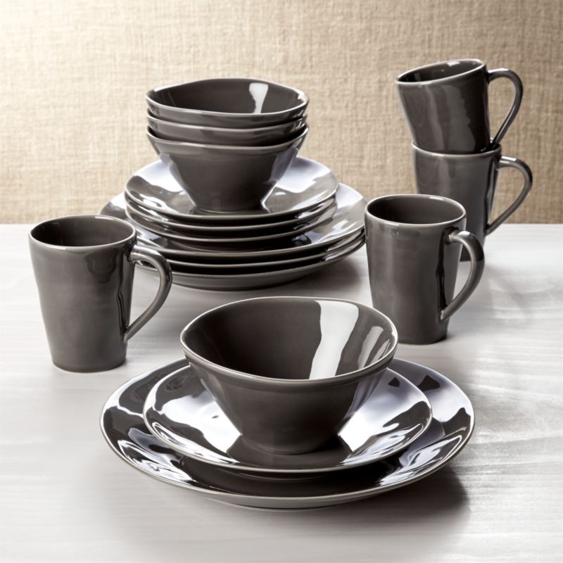 Marin Dark Grey 16-Piece Place Setting + Reviews | Crate 