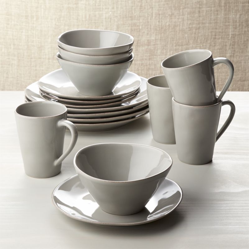 Marin Grey 16-Piece Dinnerware Set + Reviews | Crate and Barrel