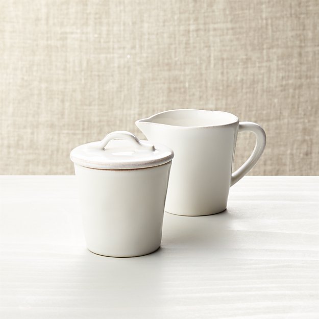 Stoneware Sugar Bowl with Lid and Creamer | Crate and Barrel