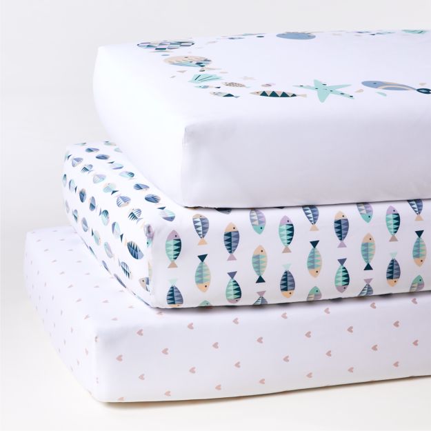 Marine Crib Fitted Sheets, Set of 3 Crate and Barrel