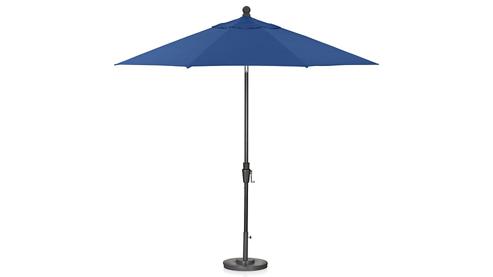 9' Round Sunbrella ® Mediterranean Blue Patio Umbrella with Tilt Black ...