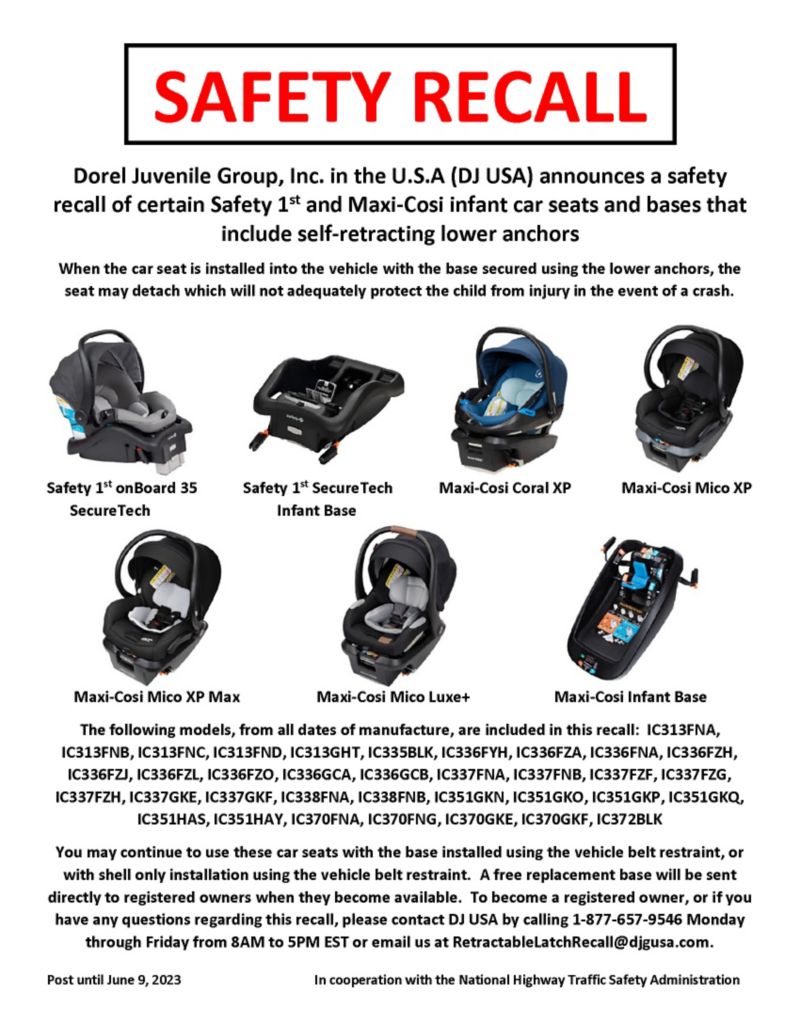 Car store seat recalls