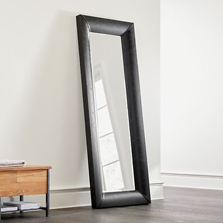 Maxx Black Faux Leather Floor Mirror Crate And Barrel