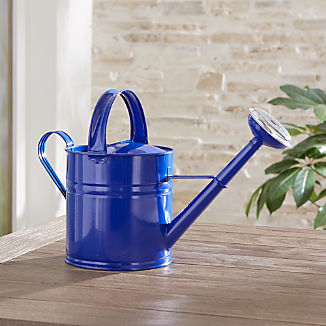 Outdoor Planters Pots And Garden Tools Crate Barrel Medium Blue Metal Watering Can