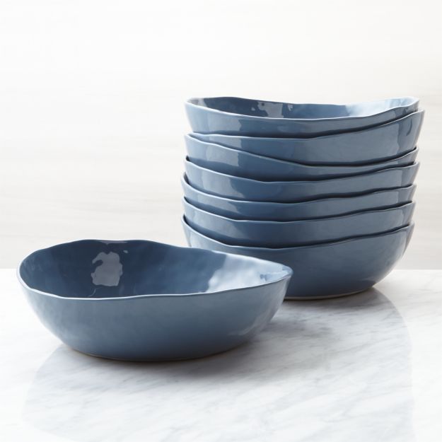 Mercer Denim Low Bowls, Set of 8 + Reviews Crate and Barrel