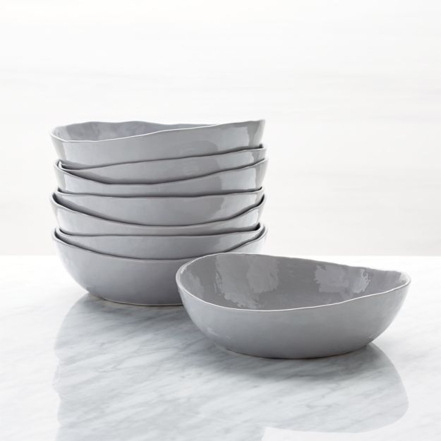Mercer Grey Low Bowls, Set of 8 + Reviews Crate and Barrel