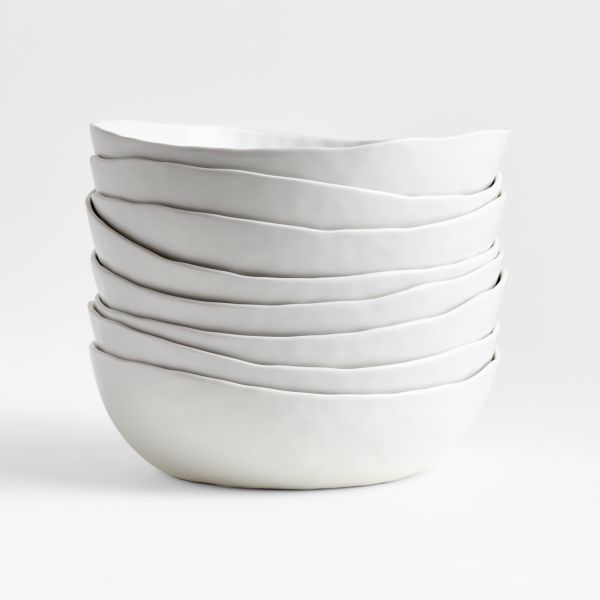 Mercer Matte White Porcelain Low Bowls, Set of 8