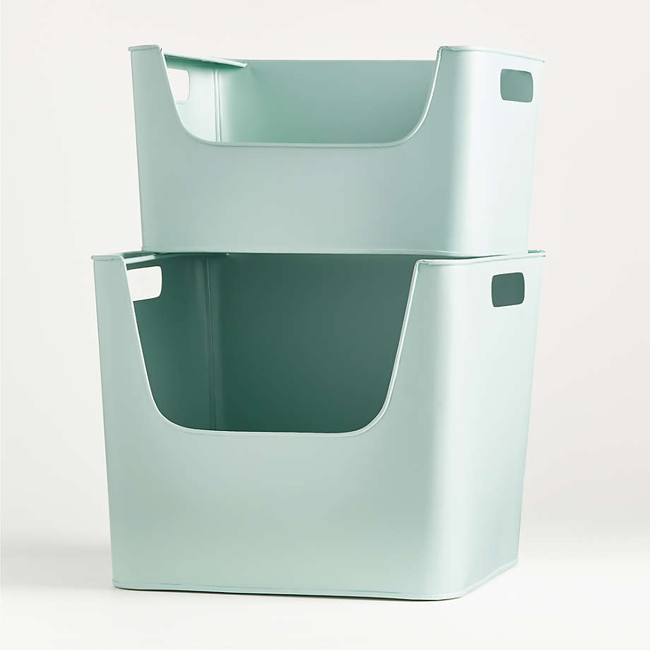 Large Mint Metal Stacking Storage Bin + Reviews Crate and Barrel