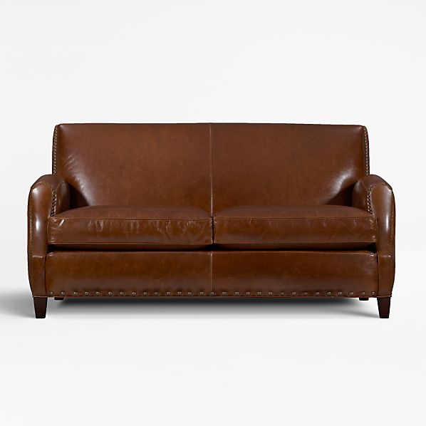 Metropole Brown Leather Loveseat With Nailheads Reviews Crate