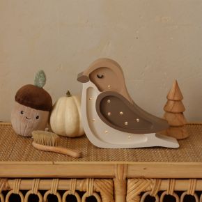 Image of Little Lights Coffee Beige Mini Bird Kids Wood Table Lamp