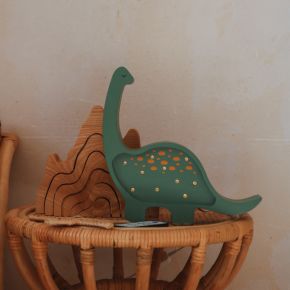 Image of Little Lights Green Mini Dinosaur Kids Wood Table Lamp
