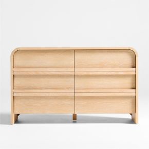 Image of Mira 52" Natural Oak Wood Wide 6-Drawer Kids Dresser