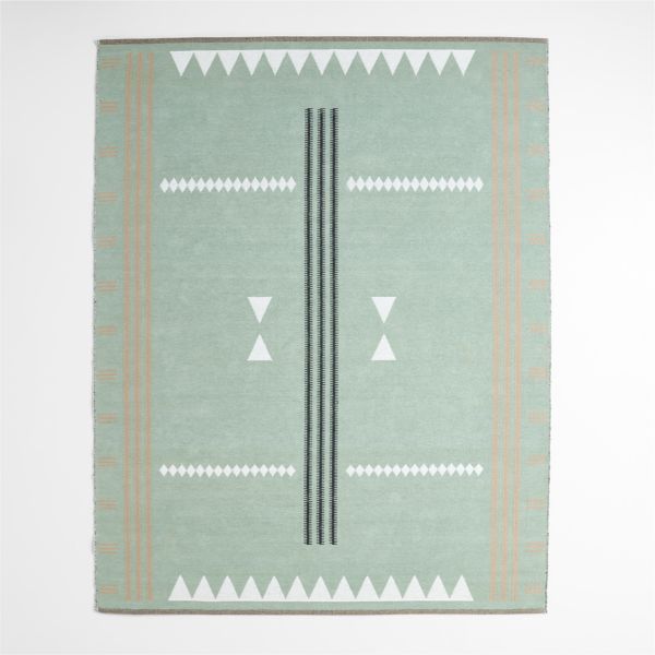 Mirror Pattern Green Chenille Kids Area Rug 6'x9'