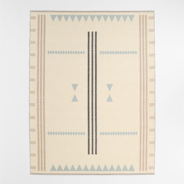 Mirror Pattern Mist Blue Chenille Kids Area Rug 5'x8'