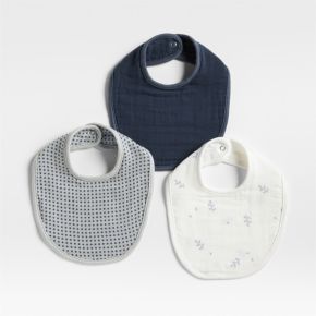 Image of Mixed Print Coy Blue Organic Cotton Gauze Baby Bib, Set of 3