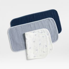 Image of Mixed Print Coy Blue Organic Cotton Gauze Baby Burp Cloth, Set of 3
