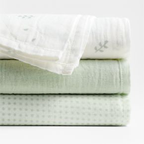 Image of Mixed Print Muted Teal Organic Cotton Gauze Baby Swaddle Blankets, Set of 3