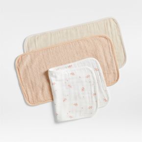Image of Mixed Print Pink Organic Cotton Gauze Baby Burp Cloth, Set of 3