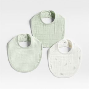 Image of Mixed Print Muted Teal Organic Cotton Gauze Baby Bib, Set of 3