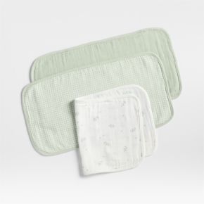 Image of Mixed Print Muted Teal Organic Cotton Gauze Baby Burp Cloth, Set of 3