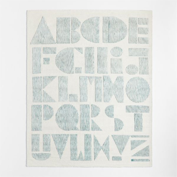Modern Alphabet Blue Kids Wool Area Rug 5'x8'