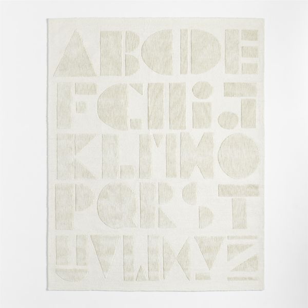 Modern Alphabet Calm Beige Kids Wool Area Rug 5'x8'