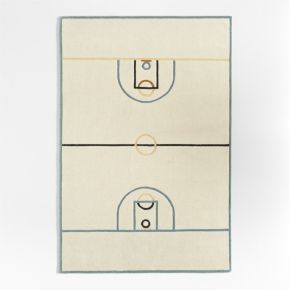 Modern Basketball Court Wool Kids Colorful Area Rug 5'x8'