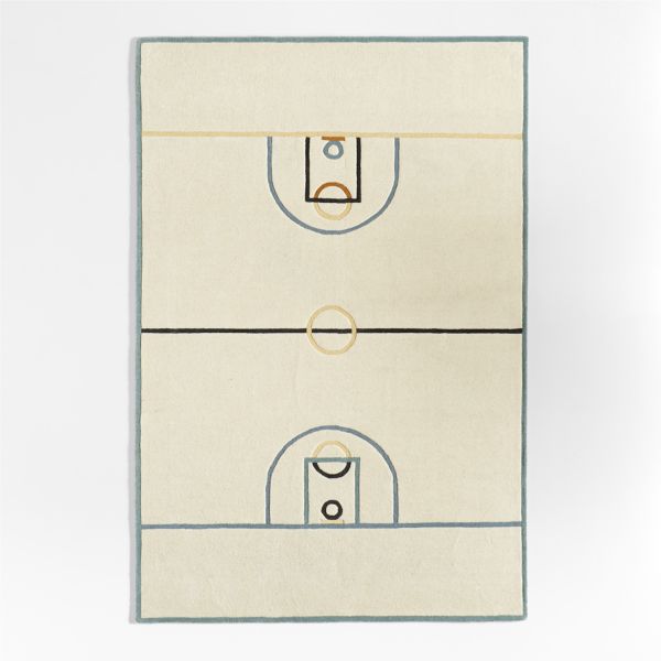 Modern Basketball Court Wool Kids Colorful Area Rug 5'x8'