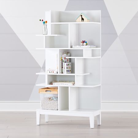 Tall White Modern Geometric Bookcase Reviews Crate And Barrel