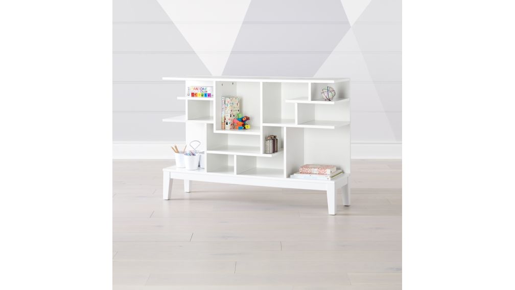 Wide White Modern Geometric Bookcase + Reviews Crate and Barrel