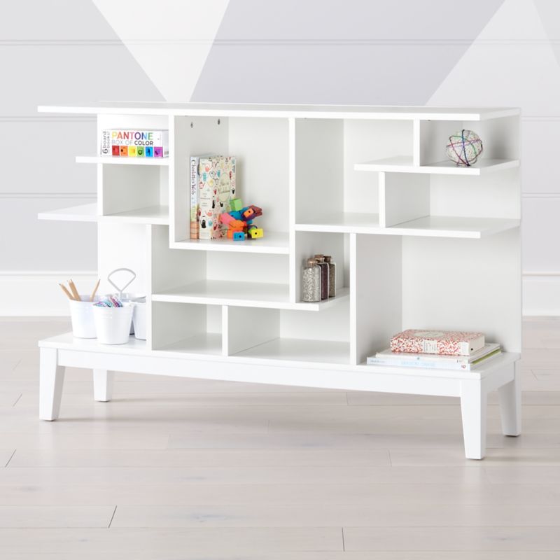 Wide White Modern Geometric Bookcase Reviews Crate And Barrel