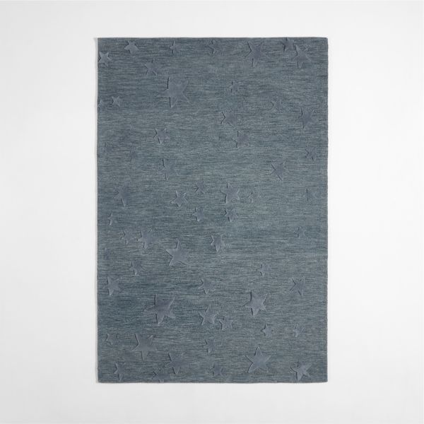 Modern Star Wool Slate Blue Kids Area Rug 6'x9'
