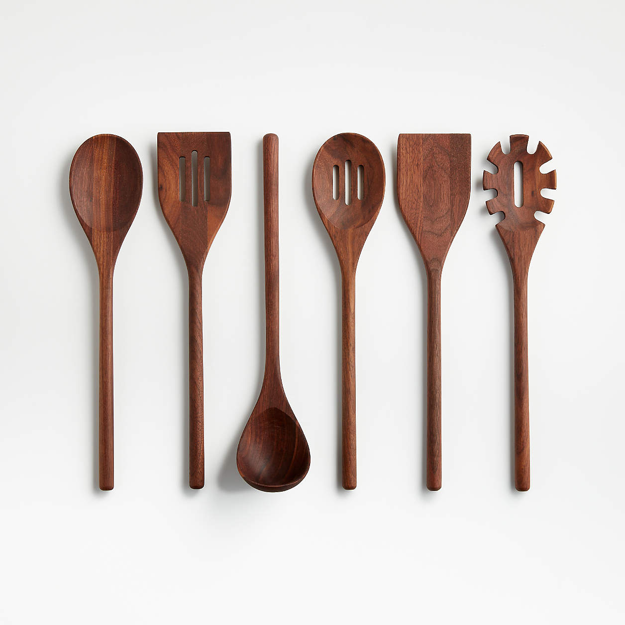 Modern Walnut Utensils, Set of 6