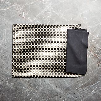 Modular Grey Placemat and Helena Graphite Linen Dinner Napkin